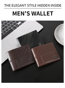 Short men's bi-fold wallets in black and brown lychee grain leather with metal detail