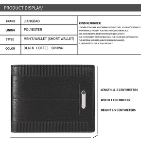 Tabella delle taglie per portafoglio da uomo nero sottile con misure 11,5 cm x 9,5 cm di altezza