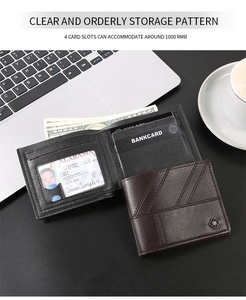 Close-up of men's bifold wallets featuring multi-card slots and classic pebbled leather