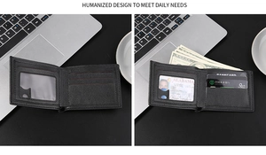 Internal layout of men's bifold wallet with card slots and transparent ID window
