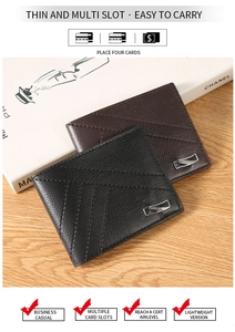 Macro shot of bifold leather wallets with litchi grain and brand metal logo detail
