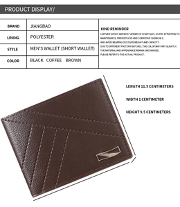 Detail view of coffee brown lychee grain leather wallet with silver logo and dimensions