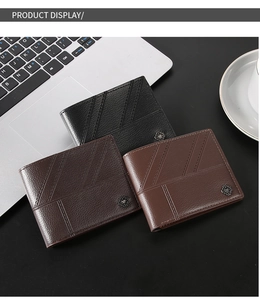 Short men's bi-fold wallets in black and brown leather with metal cross ornament