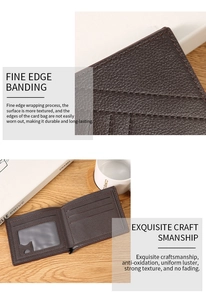 Detail of lychee textured dark brown men wallet showing card slots and ID window