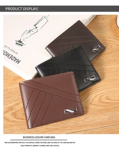 Three multi-slot faux leather wallets in black and brown with pebbled texture