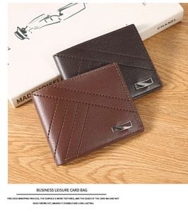 Detailed close-up of high-quality lychee pattern leather wallets in brown and coffee