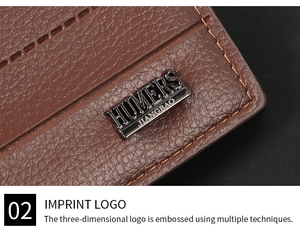 Detailed macro view of brown leather texture with neat stitching and a metal logo