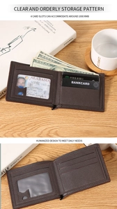 Detail of dark brown leather wallet showing four card slots and internal layout