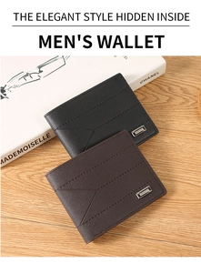 Detail of embossed soft leather men's wallets in black and brown with metal logo