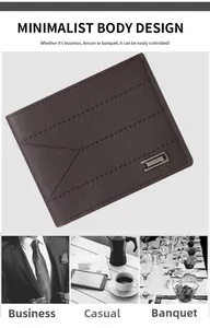 Detail view of coffee brown leather wallet with metallic logo and decorative stitching