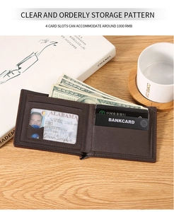 Detailed interior of dark brown litchi leather wallet with 4 card slots and ID window