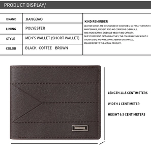 Detailed size specifications and interior material of the slim men's bifold wallet