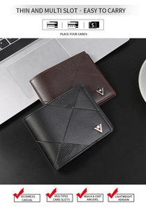 Close-up of pebble grain leather wallets in black and coffee with multi-slot design