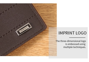 Close-up of a brown leather wallet featuring embossed stitching and a metal Jiangbao logo