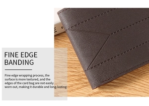 Detail of dark brown lychee grain leather wallet with precision stitching and fine edge wrapping