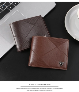 Detail of lychee pattern leather men's wallet in dark brown and caramel brown shades