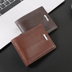 Portafoglio Corto Uomo Bifold Pelle PU Motivo Lychee Slot Per Carte Multipli Finestra ID Sottile Business