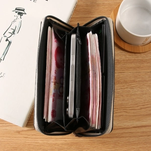 Internal view of PU ostrich texture long wallet with multiple card slots and phone pocket