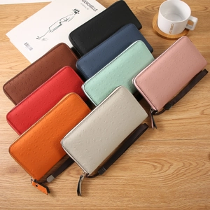 Chic ostrich pattern PU leather long clutches in multiple colors with wrist straps