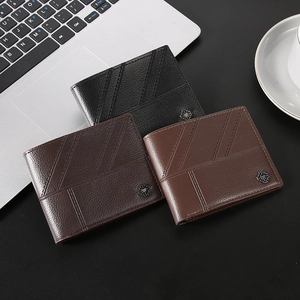 Short minimalist men's leather wallets in black and brown with sleek side stitching