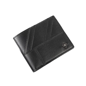 Slim black lychee texture bifold wallet for men with elegant cross metal logo accent