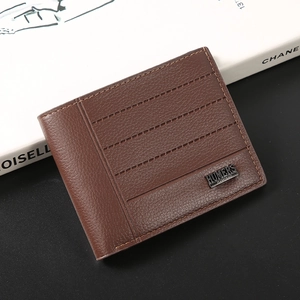 Men Short Bifold Wallet PU Leather Lychee Pattern Multi Card Slots Business Casual Fashion Purse For Young Men