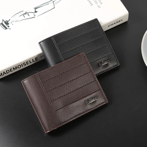 Men's minimalist leather bifold wallets in black and brown with litchi texture