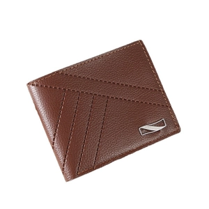 Men's dark brown bifold wallet with lychee pattern leather and diagonal stitching