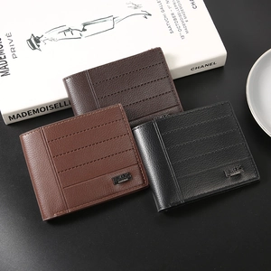 Slim business bifold wallet for men in black, brown, and coffee leather with lychee texture