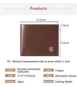 Detail view of a slim dark brown bifold men's wallet with geometric texture and logo