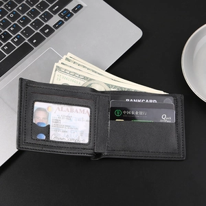 Men's bifold leather wallet with lychee pattern texture and multiple card slots