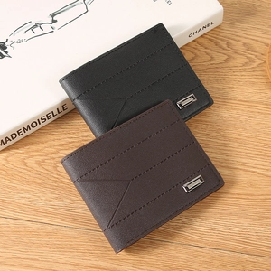 Classic men's bifold wallet in black and dark coffee textured leather with metal logo
