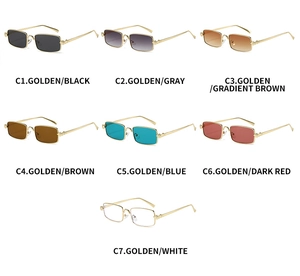 Detailed display of seven color variations for vintage metal frame square sunglasses