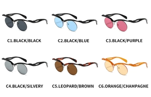 Detail view of flame-shaped sunglasses in six stylish frame and lens color options
