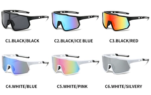 Lunettes de soleil cyclisme montrant six options de couleurs de verres et de montures