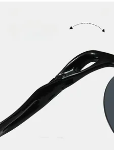 Close-up of durable metal hinge on stylish black round frame sunglasses for adults