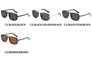 Four color variations of square double-bridge punk sunglasses with metal frames