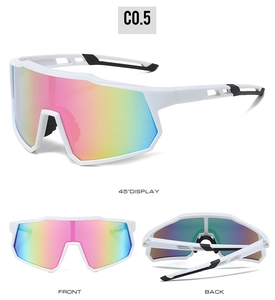 Vues détaillées de lunettes de sport blanches avec verres dégradés colorés et aérations