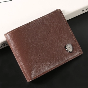 Men's PU Leather Short Bi-fold Wallet Multi-card Slot Fashion Casual Cross Stitch Lychee Grain Business Purse