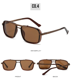 Square pilot sunglasses with double bridge and dark tortoise metal frames from multiple angles