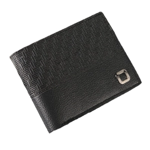 Portefeuille homme noir bi-fold avec motif tissé et texture cuir grainé classique