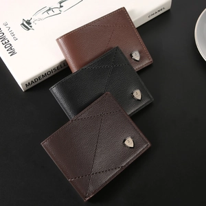 Men's slim bi-fold leather wallets in brown and black with chic cross-stitch pattern