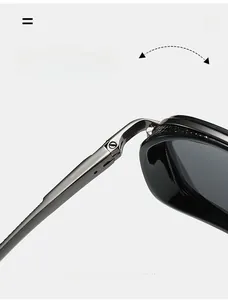Macro view of durable metal reinforced hinges on square punk style double bridge sunglasses