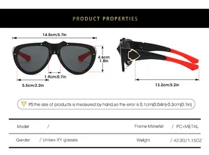 Size chart showing frame and lens dimensions for retro butterfly cat eye sunglasses