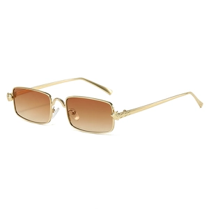 Retro rectangle sunglasses with gold metal frame and gradient brown lenses for men