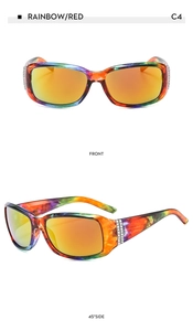 Vue avant et latérale de lunettes de soleil arc-en-ciel avec accents de strass
