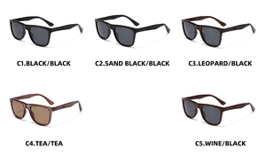 Plusieurs coloris de lunettes de soleil polarisées carrées en TR90 dont noir et léopard