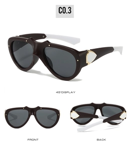 Multi-angle views of butterfly cat-eye sunglasses with white temples and gold metal accents
