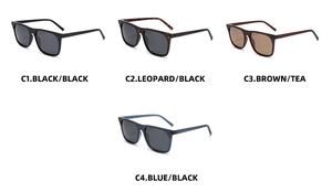 Sélection de lunettes de soleil polarisées carrées TR en noir, léopard, marron et bleu