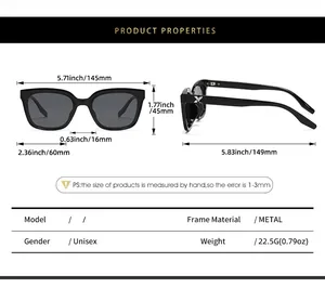 Detailed size chart for oversized TR polarized sunglasses with metal frame dimensions
